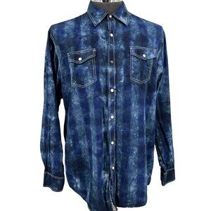 Y2K Age of Wisdom 100% Cotton Ice Dyed Pearl Snap Front Shirt Blues XXL‎